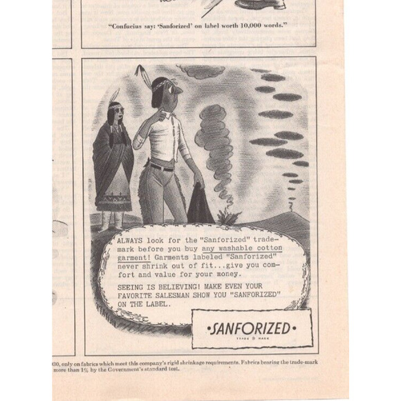Vintage Original Sanforized Clothing Magazine Advertisement Large B&W 1950s - Picture 6 of 6